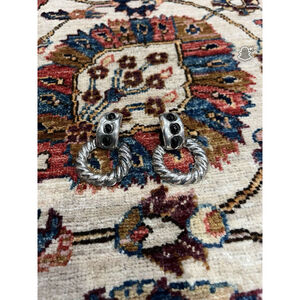 Vintage Mexican Sterling Silver Black Stone Hoop Door Knocker Clip Earrings